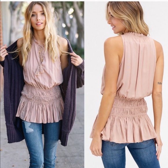 Boho Blush Tassel Tank Top NWT - Picture 3 of 3